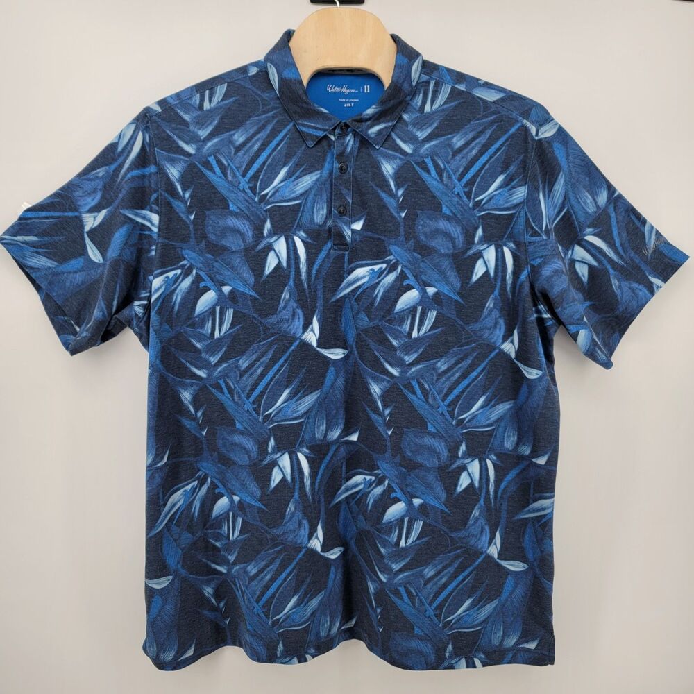 Walter Hagen Men's 2XLT Performance 11 Golf Polo Blue Tropical Floral